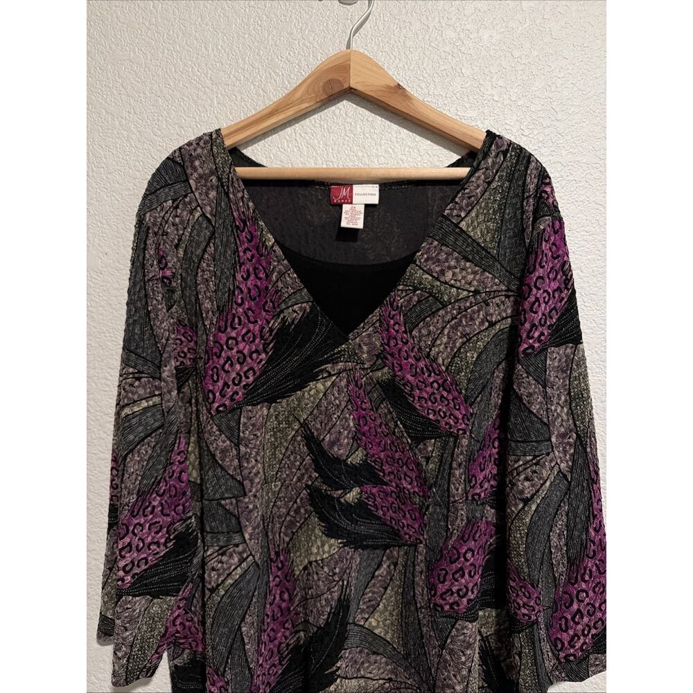 JM Collection Tunic Blouse Top 2X Luxury Money Career Dressy Work Faux Wrap - Picture 3 of 5